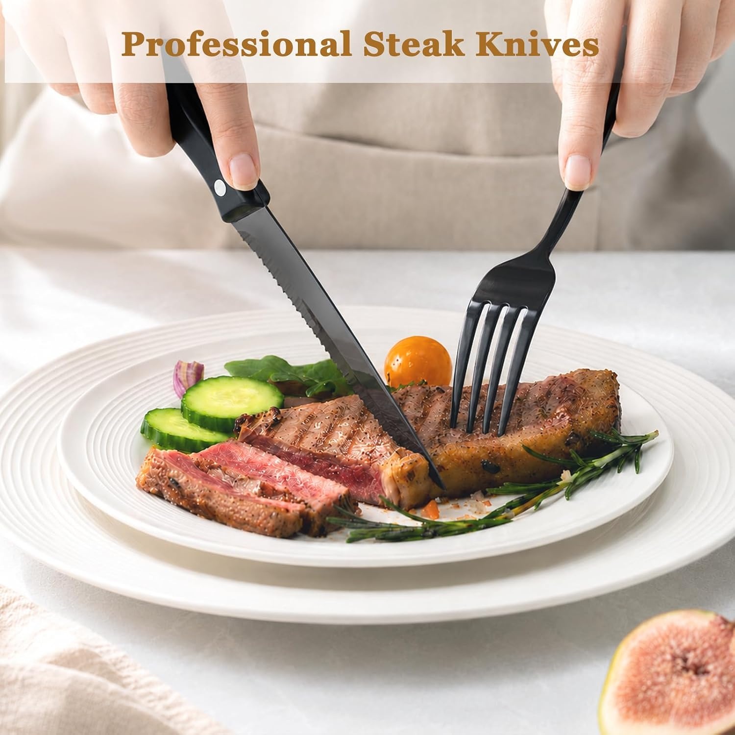 image:imageAstercook 24Piece Black Silverware Set with Steak Knives Flatware Set for 4 FoodGrade Stainless Steel Cutlery Set Mirror Polished Utensils Set Include Spoons and Forks for Home Kitchen RestaurantElegant Black Pro