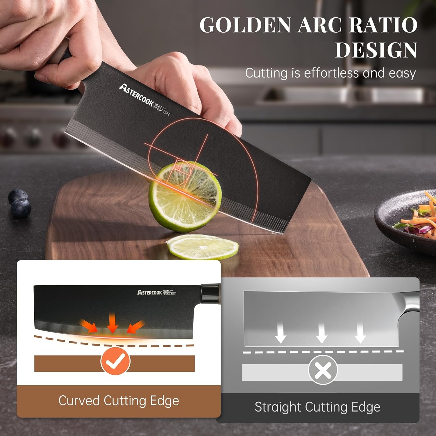 image:imageAstercook Knife Set 6Piece Kitchen Knife Set with Block High Carbon Stainless Steel Ultra Sharp Kitchen Knives Wood Grain Handle Dishwasher Safe Knife Block Set Khaki Kitchen Utility KnivesBlack