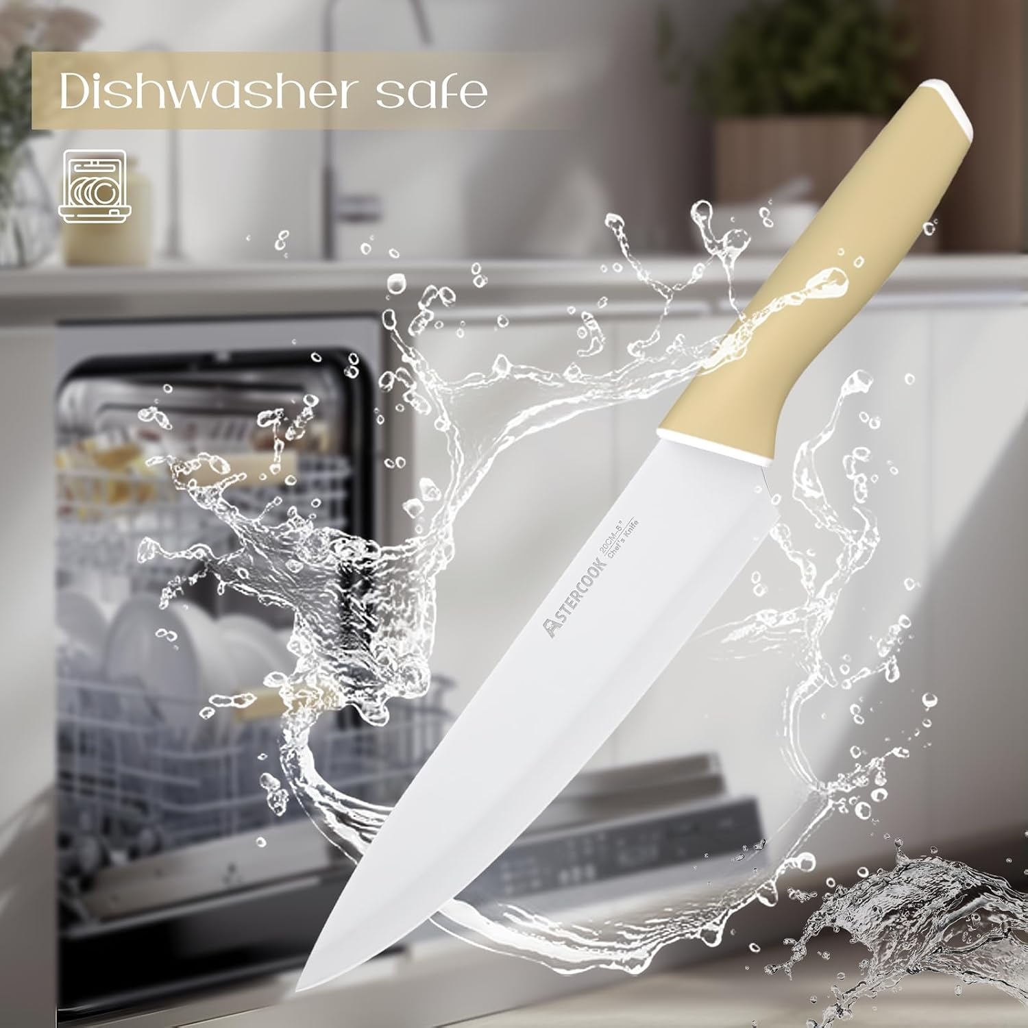 image:imageAstercook Knife Set Kitchen Knives Set with Block and Sharpener 15 Pcs German Stainless Steel Knives Sharp Blade Dishwasher Safe Deba Knives with Ergonomic Handle Crystal PinkMorandi Yellow