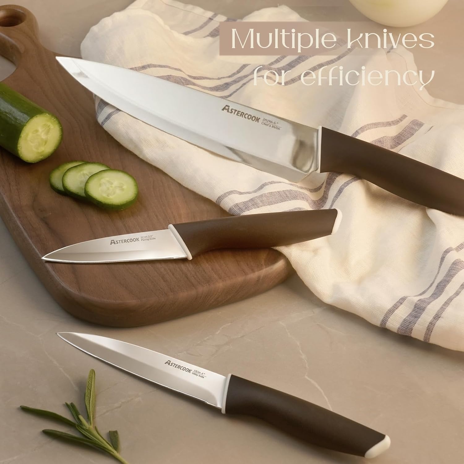 image:imageAstercook Knife Set Kitchen Knives Set with Block and Sharpener 15 Pcs German Stainless Steel Knives Sharp Blade Dishwasher Safe Deba Knives with Ergonomic Handle Crystal PinkA Elegant Black