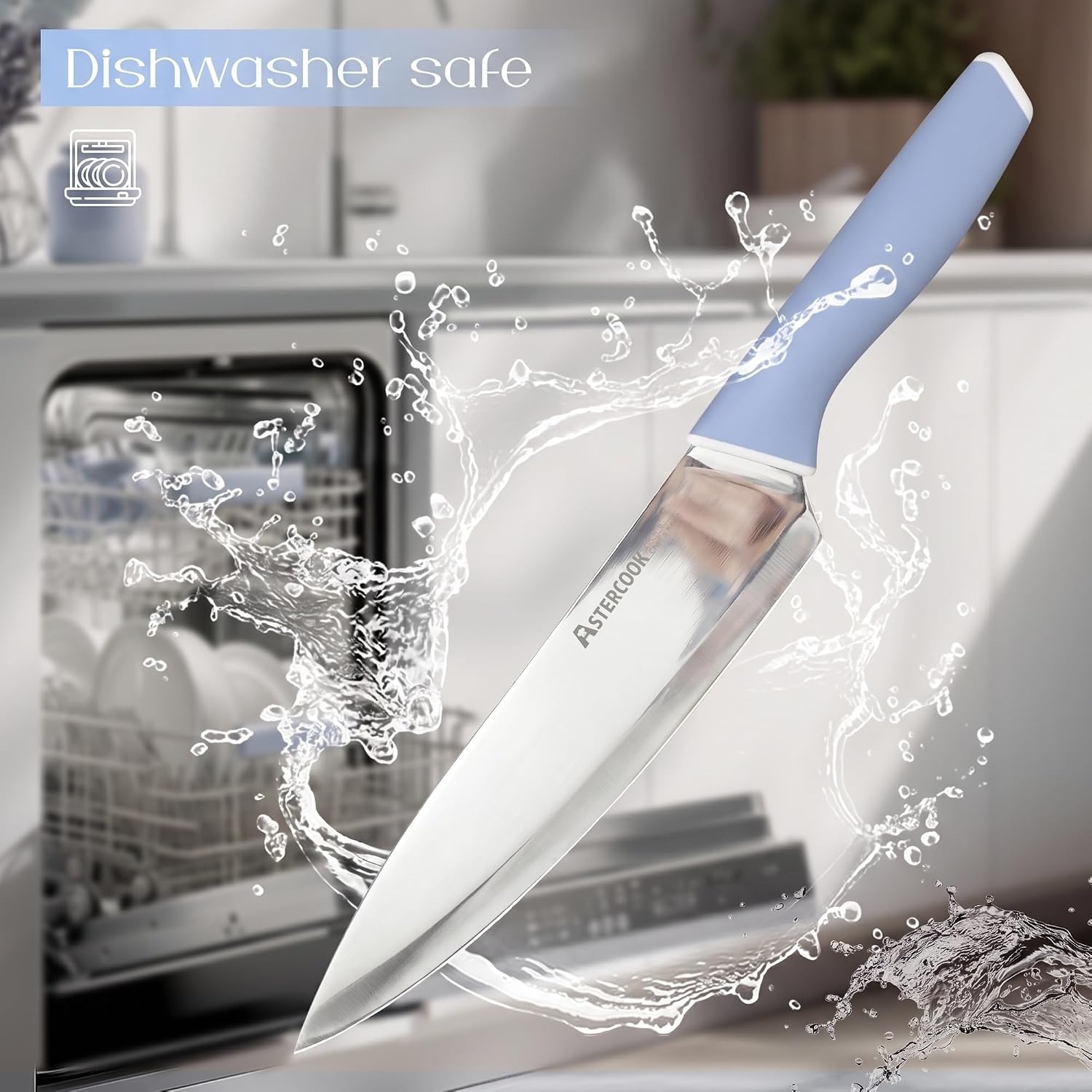 image:imageAstercook Knife Set Kitchen Knives Set with Block and Sharpener 15 Pcs German Stainless Steel Knives Sharp Blade Dishwasher Safe Deba Knives with Ergonomic Handle Crystal PinkDelicate Blue