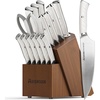 image:imageKnife Set Astercook Kitchen Knife Set with Block 15 Pcs Luxurious High Carbon German Stainless Steel Knives Set with Full Tang Ergonomic Handle Dishwasher Safe Knife Set with Sharpening Rod WhiteWhite
