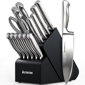 Astercook Knife Set 15 Piece German Steel Kitchen Knife Block Set(Midnight Black)